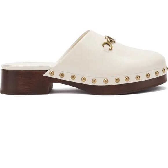 Larroude Zuzi Bit Mule Clogs Slip on Size 6 Ivory Cream Leather Wooden Studs NEW - Picture 2 of 15